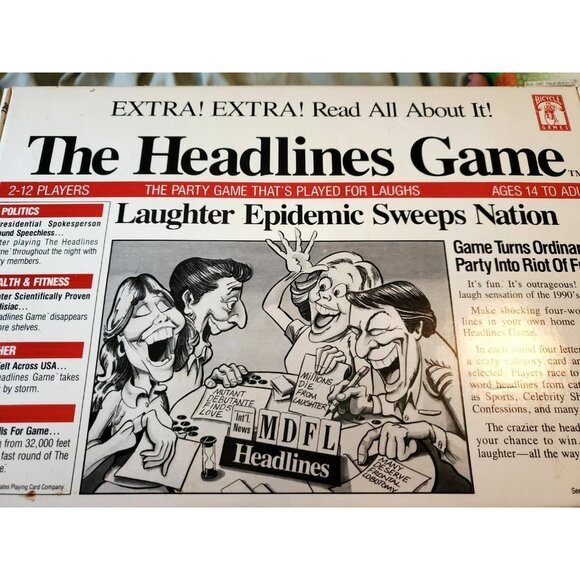 The Headlines Game 1989 Vintage Bicycle Games Party Fun Board Game Funny - Picture 1 of 11
